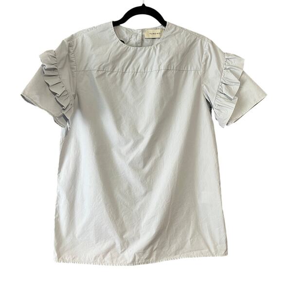Yune Ho Women’s Cotton Blouse Button Back Ruffle Sleeves Light Blue Size 36 (S) - Picture 1 of 10
